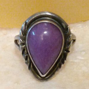 Vintage Navajo Sterling Silver Purple Sugilite Stone Ring Signed Nakai Size 7.5